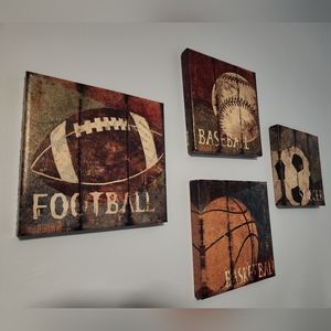 Canvas wall decor 4 piece Sports balls boys kids bedroom